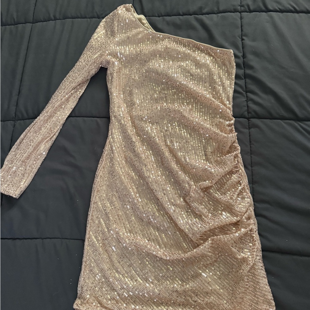 SHEIN Gold Sequin One-Shoulder Dress